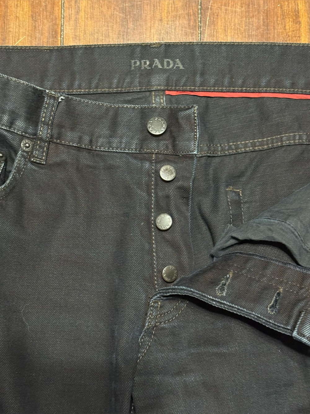 Prada Men's Black Jeans with Subtle Red Trim